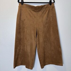 New Chico's Size-2 Womens Pant Gingerbread Brown Suede Faux Pocket